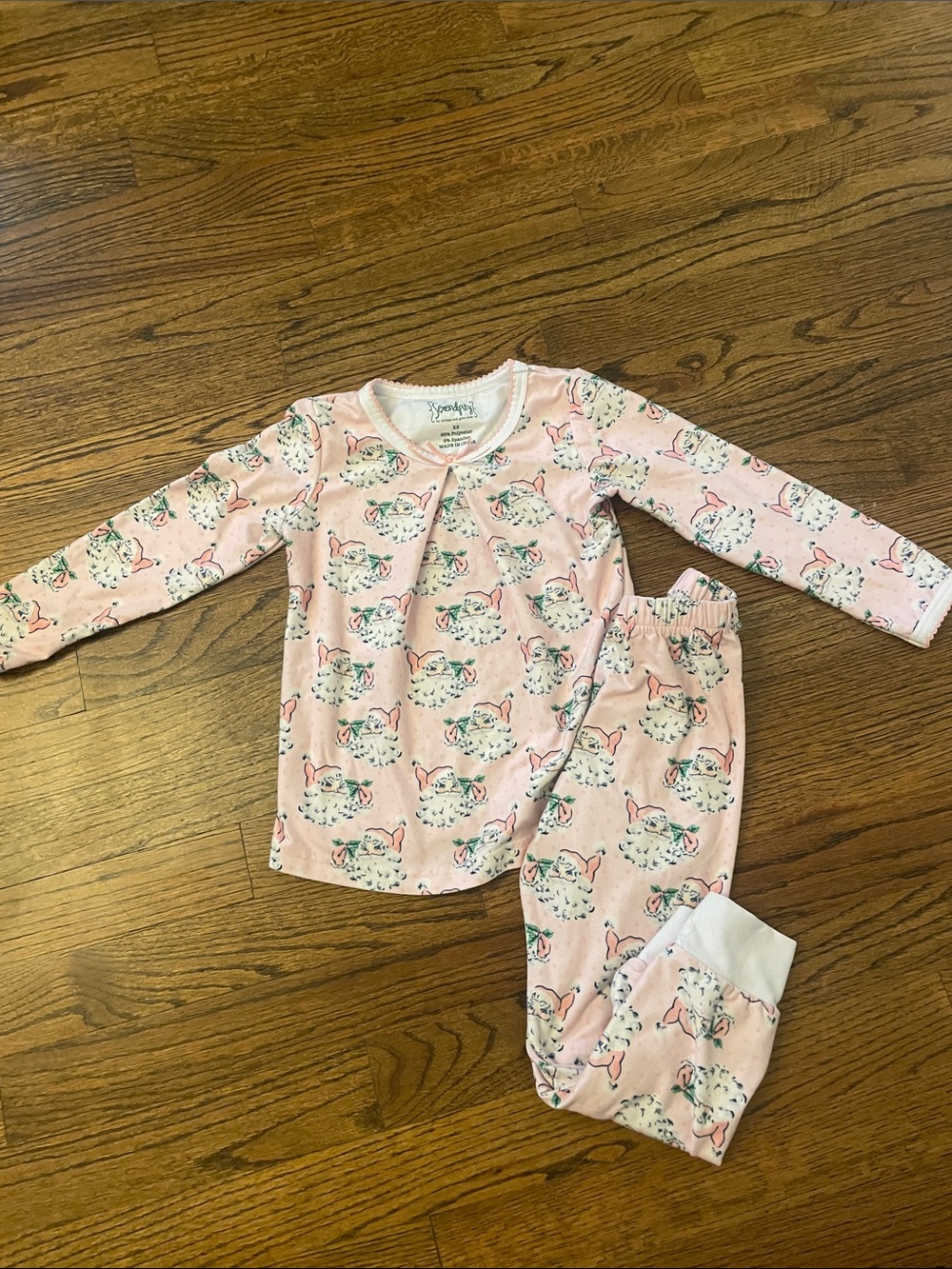 Girls' Pink Santa Print Pajama Set - Long Sleeve Top & Pants